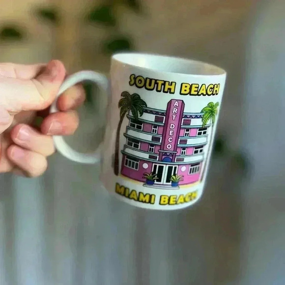 South Beach Miami Beach Art Deco Souvenir Mug Retro Pink Florida Coffee Cup - Picture 5 of 5